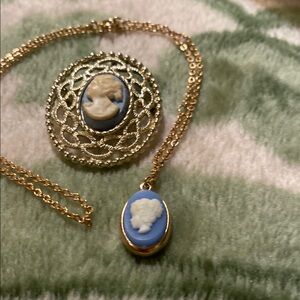 Vintage Sarah Cov Cameo Brooch and Necklace